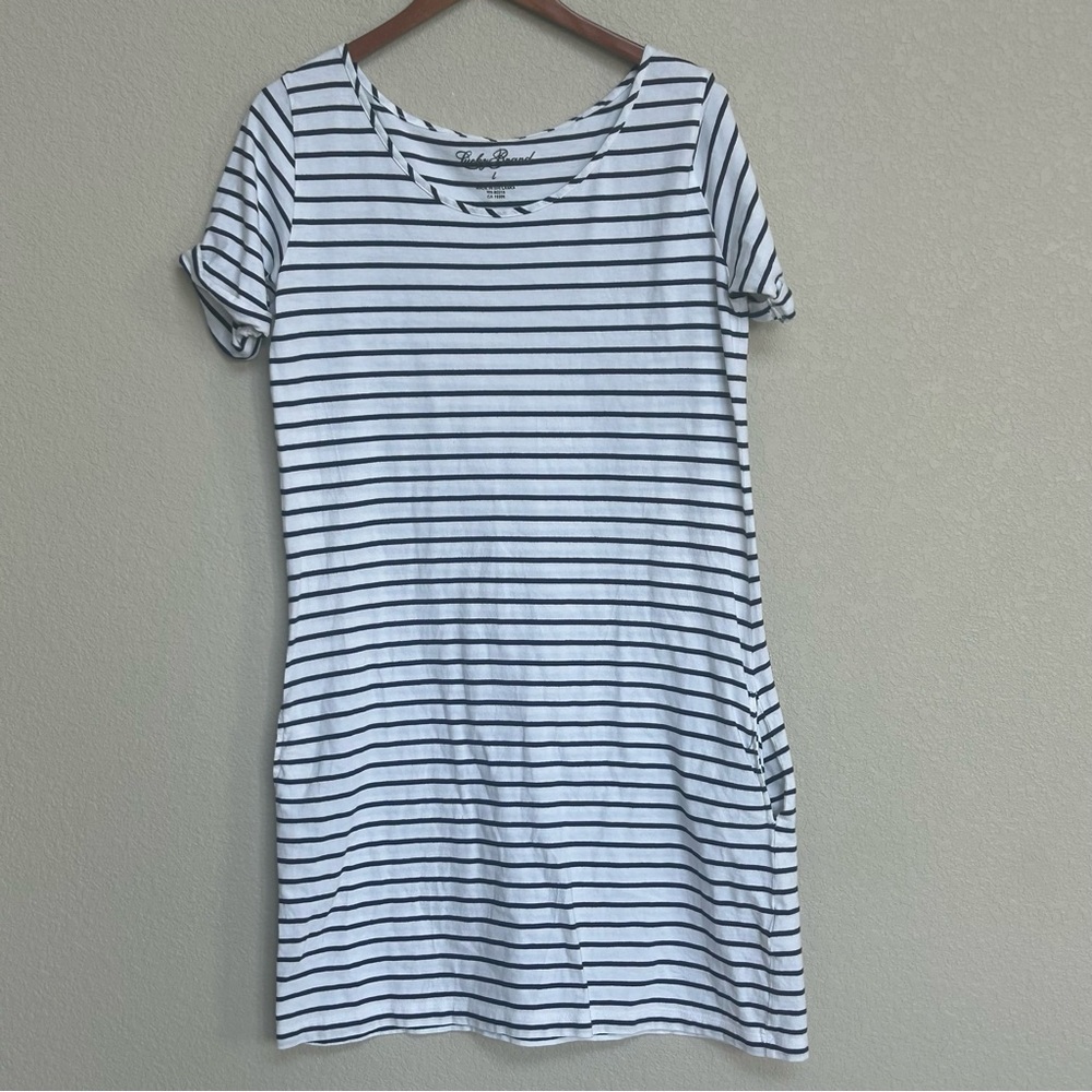 Lucky Brand White and Black Striped T-shirt Dress Large